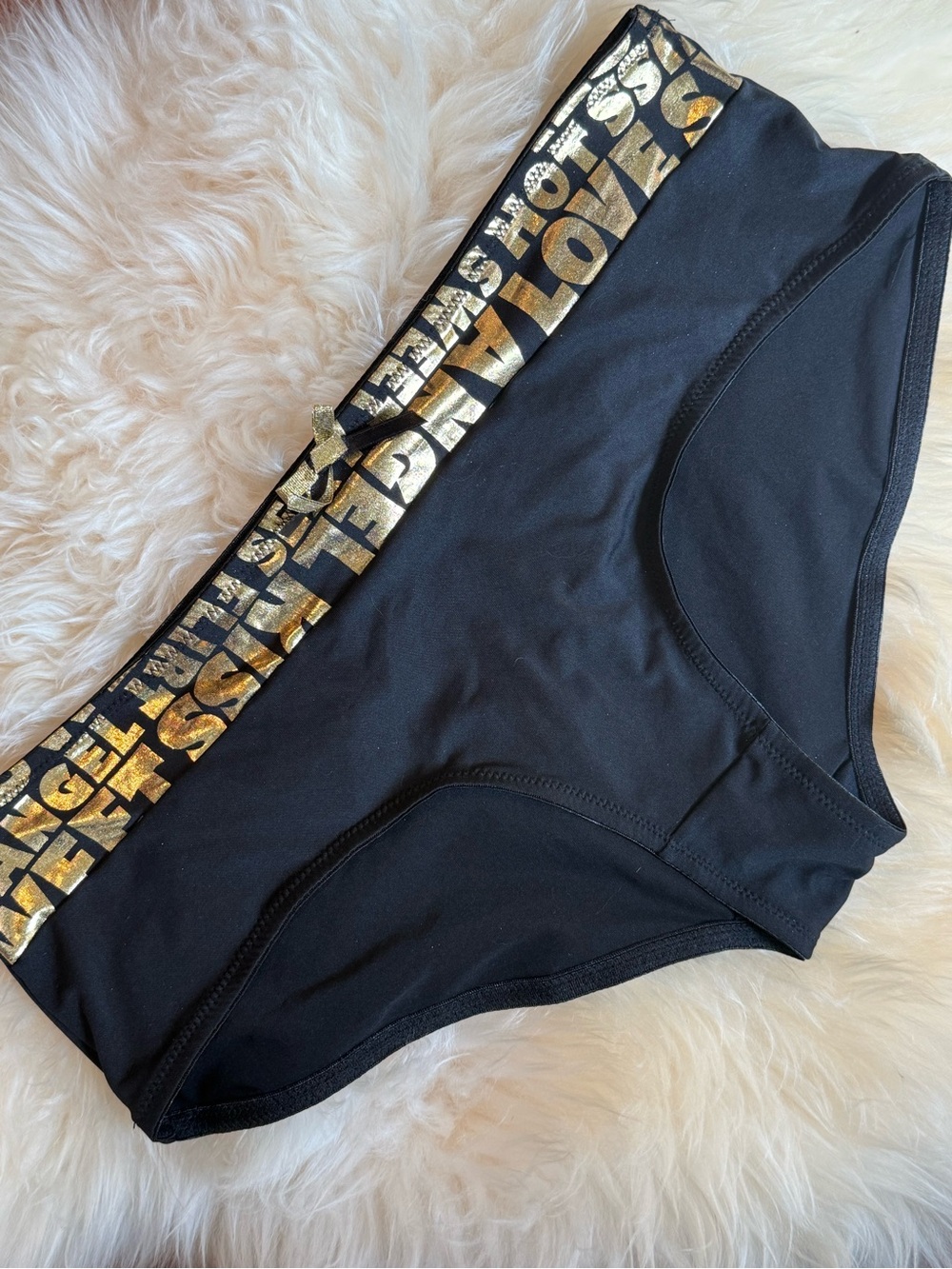 Delta Burke Black Hipster Panties with Gold Logo Band